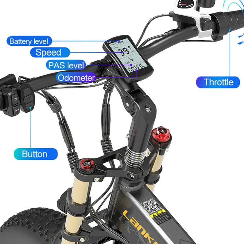 LANK ELEISI X3000PLUS Folding Fat Tire Electric Bike 1000W Full Suspension Hydraulic Brake Foldable Off Road Ebike
